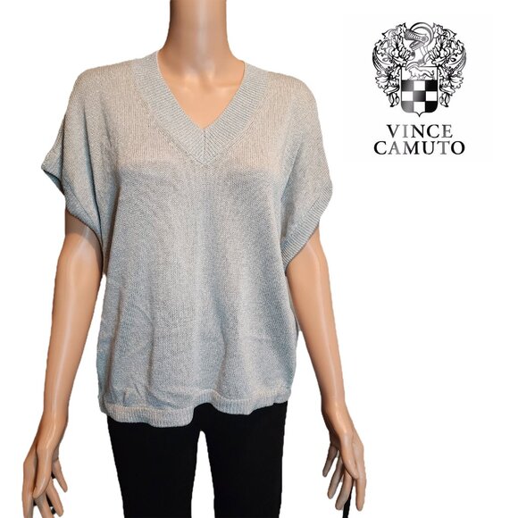 Vince Camuto V Neck Sweater NWT Silver Large- Hole in shoulder - Picture 1 of 11
